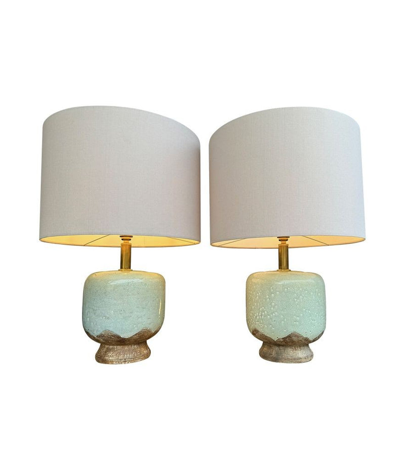 Mid century table lamps chinoiserie style crackle glazed ceramic by Ugo Zaccanini for Maison Lancel - 1970s