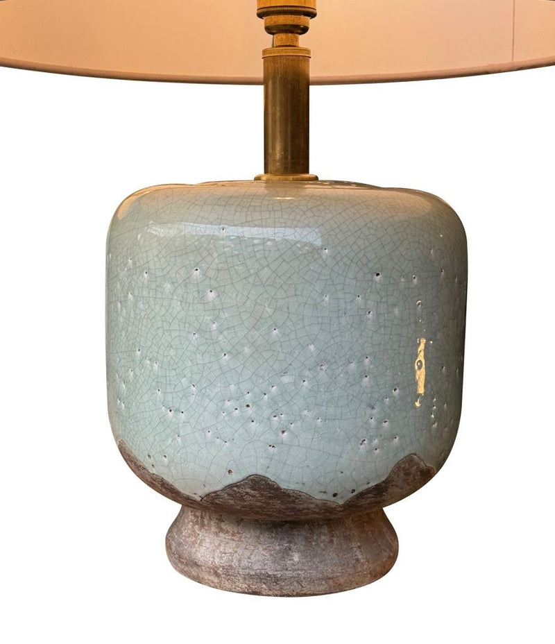Mid century table lamps chinoiserie style crackle glazed ceramic by Ugo Zaccanini for Maison Lancel - 1970s