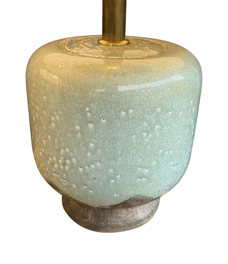 Mid century table lamps chinoiserie style crackle glazed ceramic by Ugo Zaccanini for Maison Lancel - 1970s