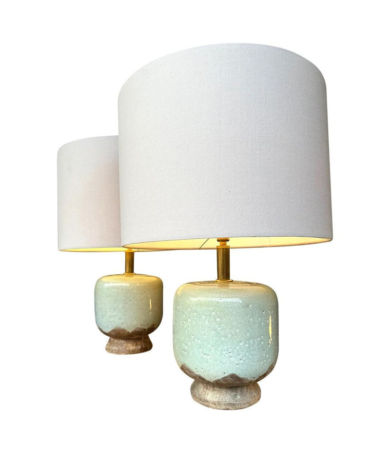 Mid century table lamps chinoiserie style crackle glazed ceramic by Ugo Zaccanini for Maison Lancel - 1970s