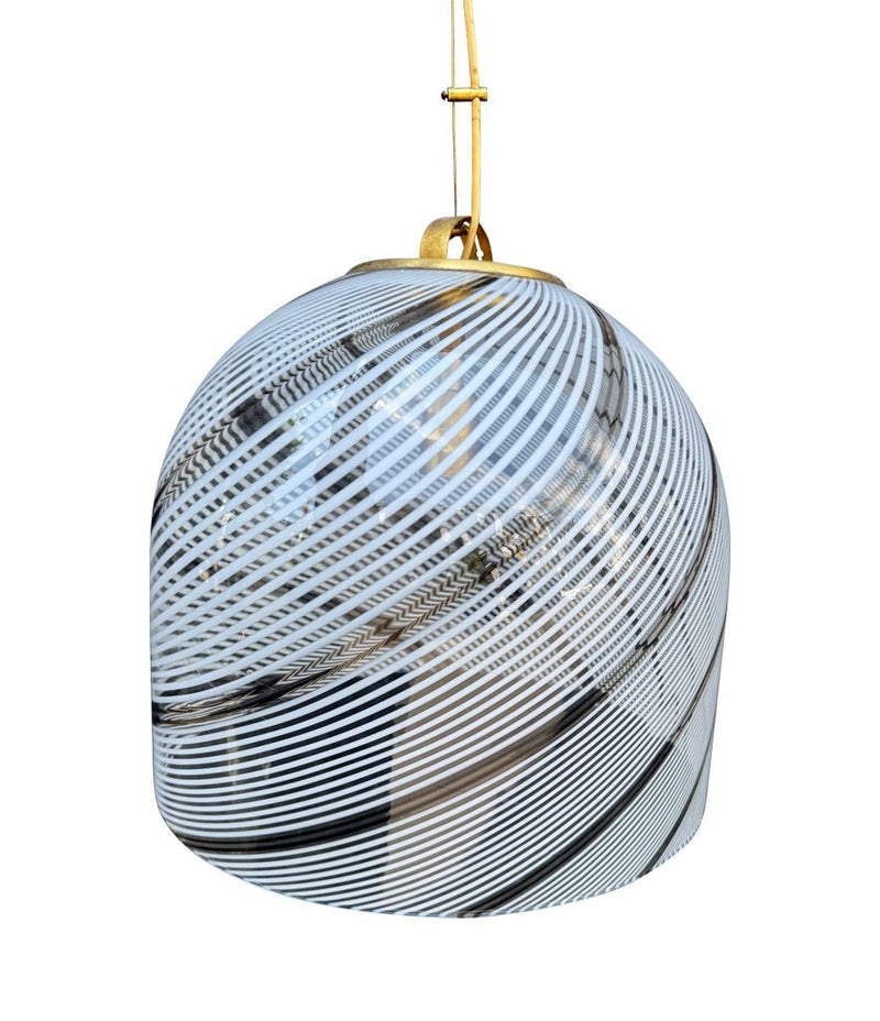 Mid century pendant light Murano swirl glass by Venini with brass top Italian