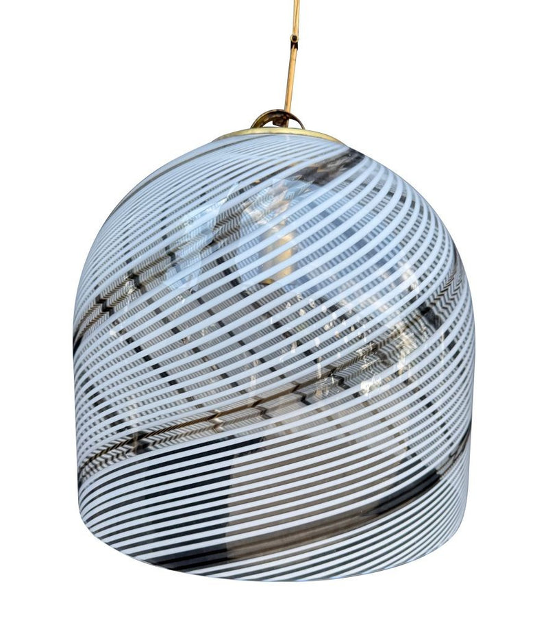 Mid century pendant light Murano swirl glass by Venini with brass top Italian