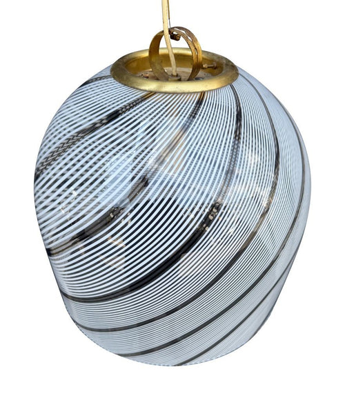 Mid century pendant light Murano swirl glass by Venini with brass top Italian