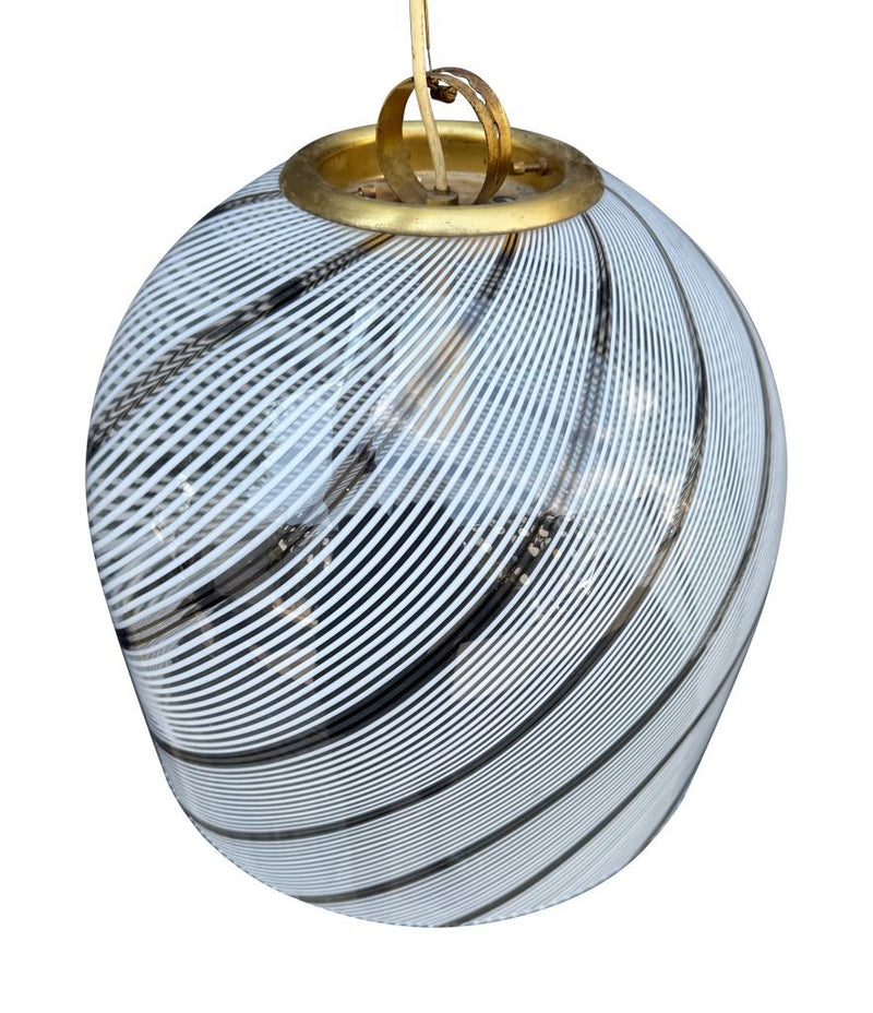 Mid century pendant light Murano swirl glass by Venini with brass top Italian