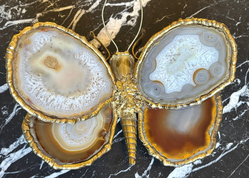 1970s agate and brass butterfly wall light by Isabelle Faure - Mid Century wall light