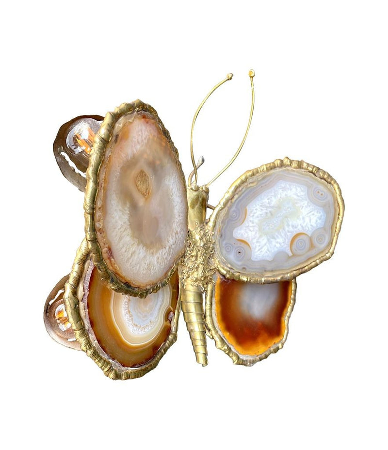 1970s agate and brass butterfly wall light by Isabelle Faure - Mid Century wall light