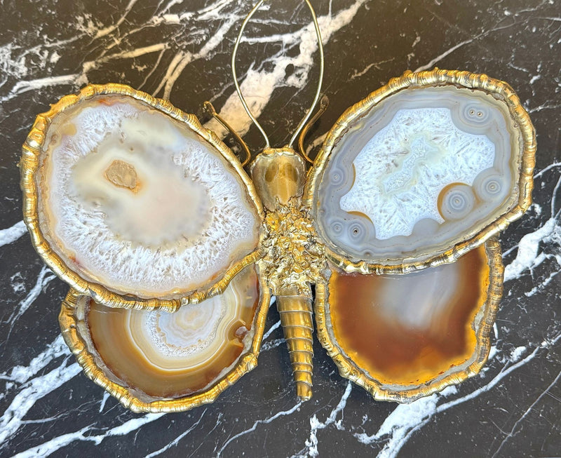 1970s agate and brass butterfly wall light by Isabelle Faure - Mid Century wall light