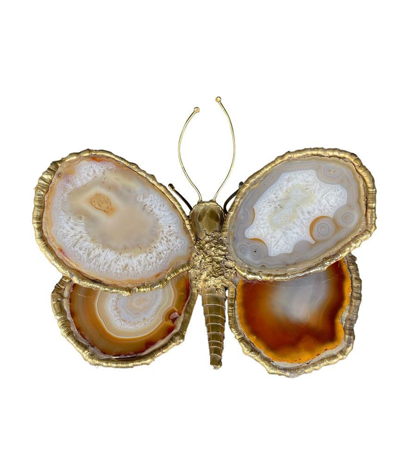 1970s agate and brass butterfly wall light by Isabelle Faure - Mid Century wall light