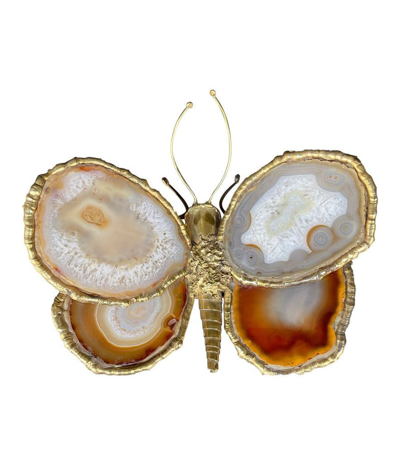 1970s agate and brass butterfly wall light by Isabelle Faure - Mid Century wall light