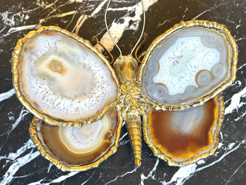1970s agate and brass butterfly wall light by Isabelle Faure - Mid Century wall light