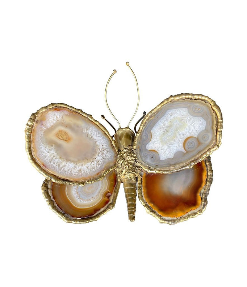 1970s agate and brass butterfly wall light by Isabelle Faure - Mid Century wall light