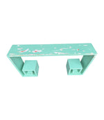 Mid century console table with greek key design in distressed beach finish - Mid Century Furniture