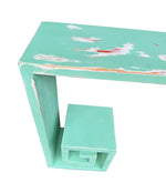 Mid century console table with greek key design in distressed beach finish - Mid Century Furniture