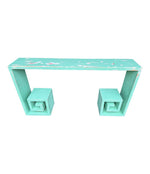Mid century console table with greek key design in distressed beach finish - Mid Century Furniture