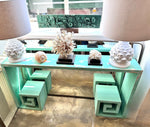 Mid century console table with greek key design in distressed beach finish - Mid Century Furniture