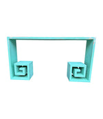 Mid century console table with greek key design in distressed beach finish - Mid Century Furniture
