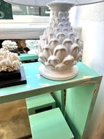 Mid century console table with greek key design in distressed beach finish - Mid Century Furniture