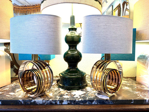 Mid century table lamps pinky bronze lucite and brass by Romeo Rega