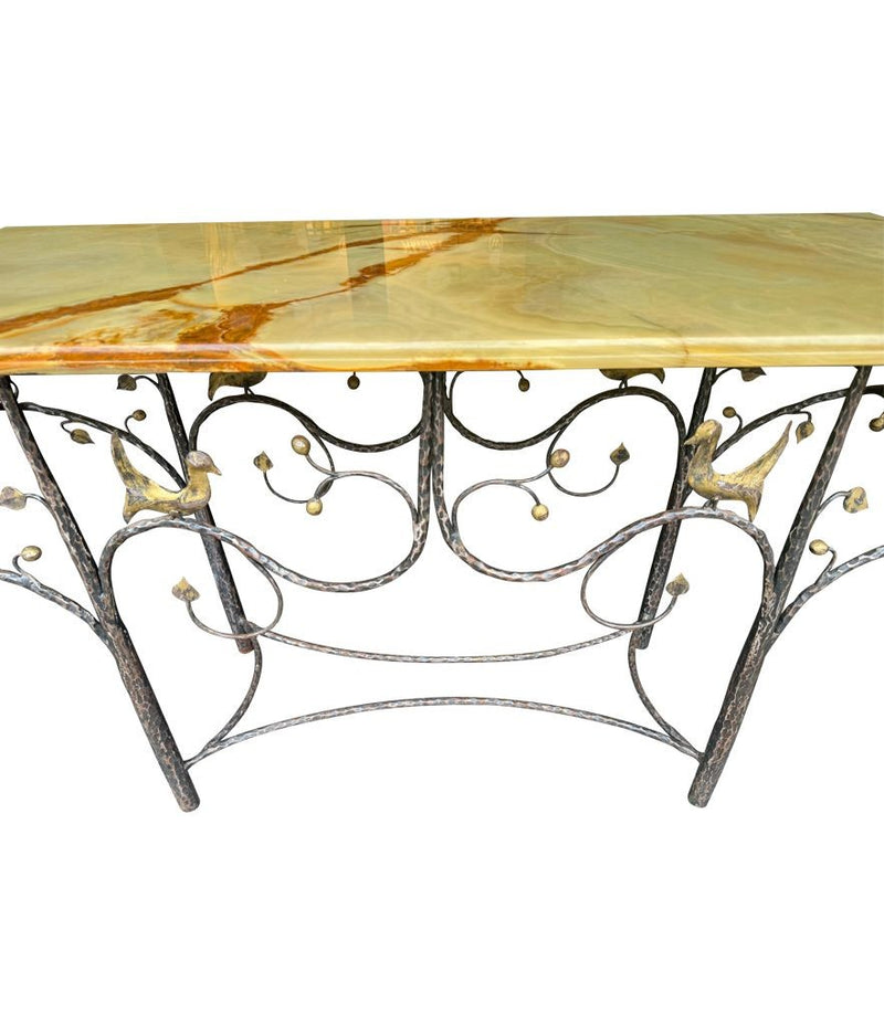 Mid Century console table wrought iron with solid marble top