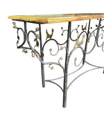 Mid Century console table wrought iron with solid marble top