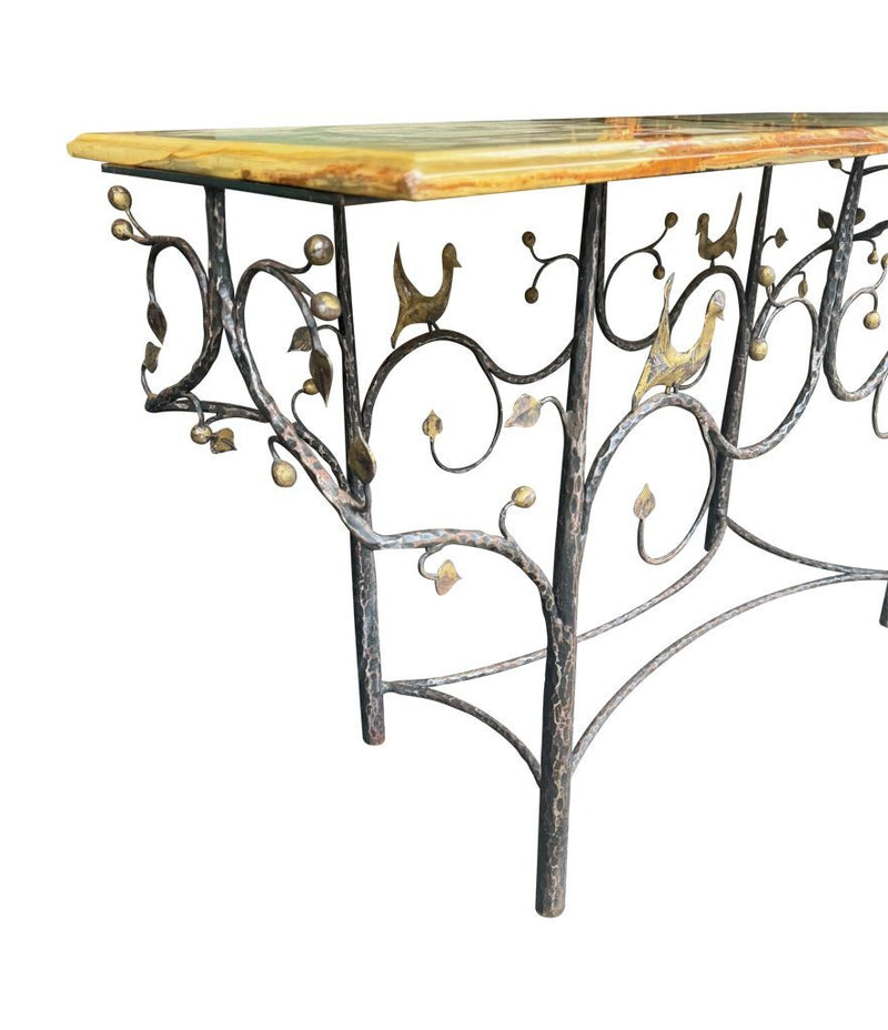 Mid Century console table wrought iron with solid marble top