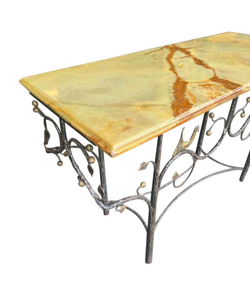 Mid Century console table wrought iron with solid marble top