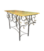 Mid Century console table wrought iron with solid marble top