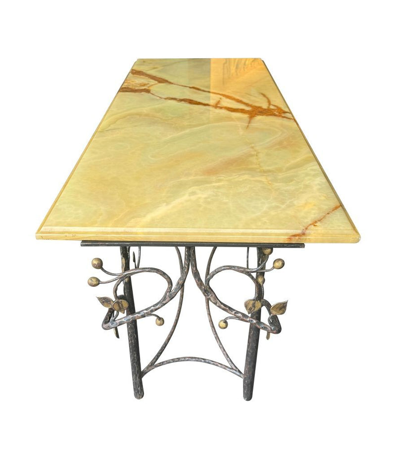 Mid Century console table wrought iron with solid marble top