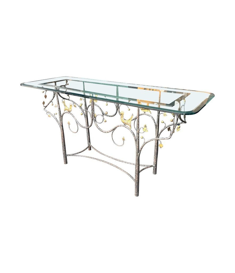 Mid Century console table wrought iron with solid marble top