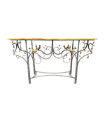 Mid Century console table wrought iron with solid marble top