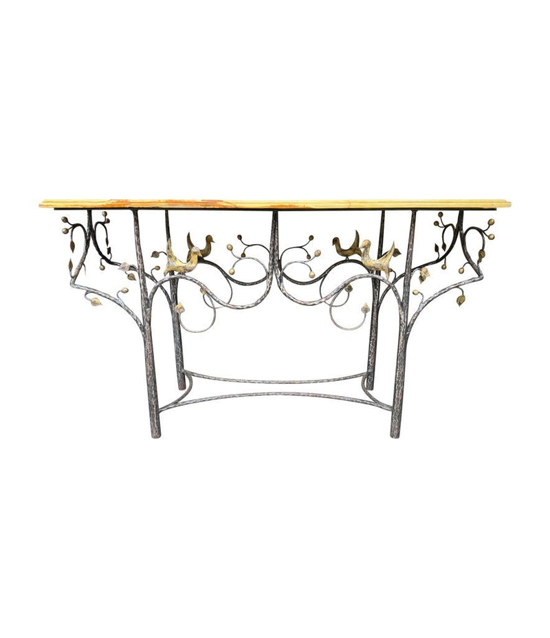 Mid Century console table wrought iron with solid marble top