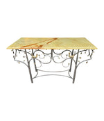 Mid Century console table wrought iron with solid marble top