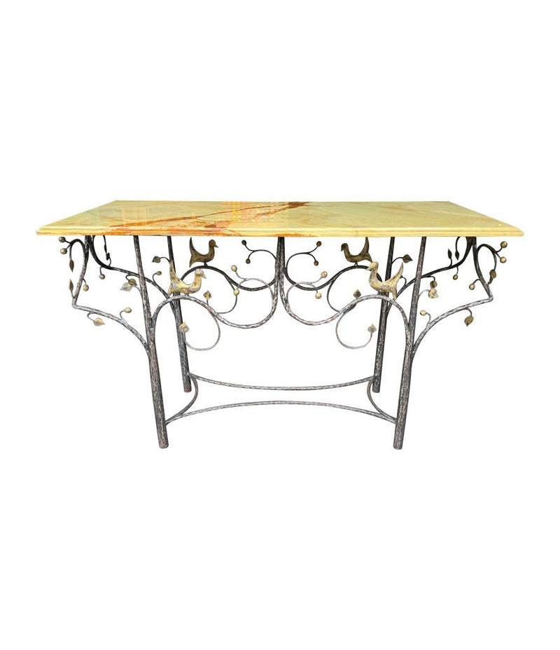 Mid Century console table wrought iron with solid marble top 