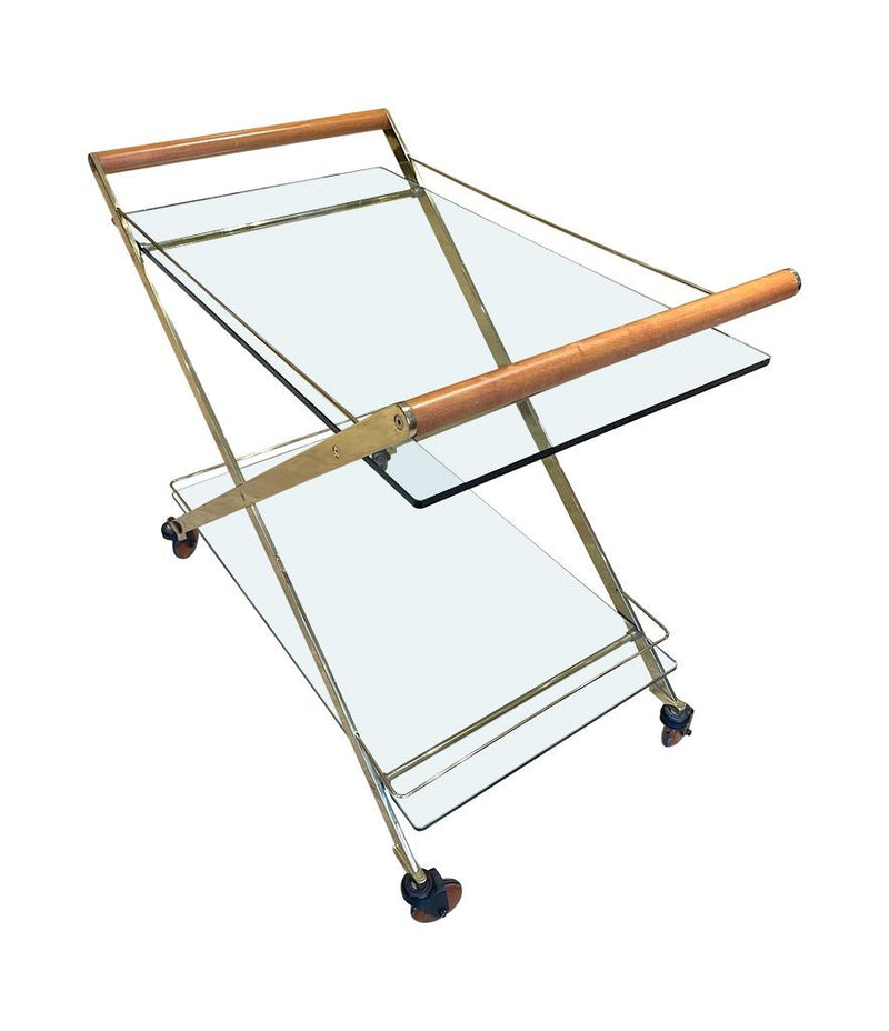 Mid Century bar trolley with brass frame and cherry wood handles Gallotti and Radice Mister - Mid Century Furniture