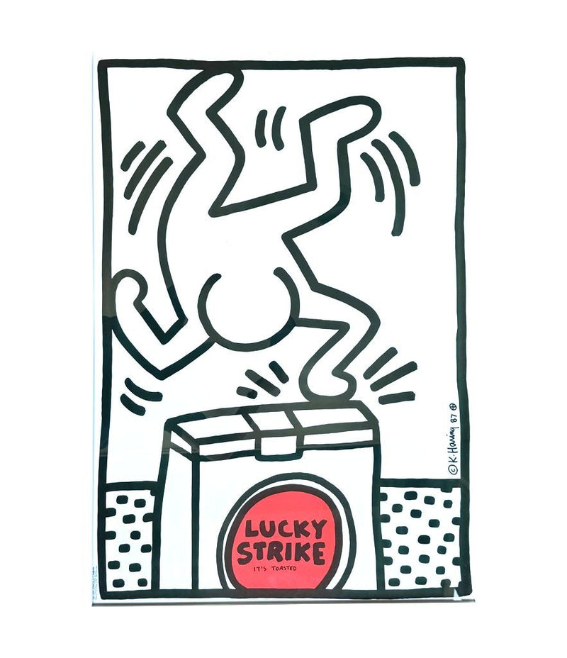 Framed Keith Haring Lucky Strike screen prints 1987 - Vintage Art
