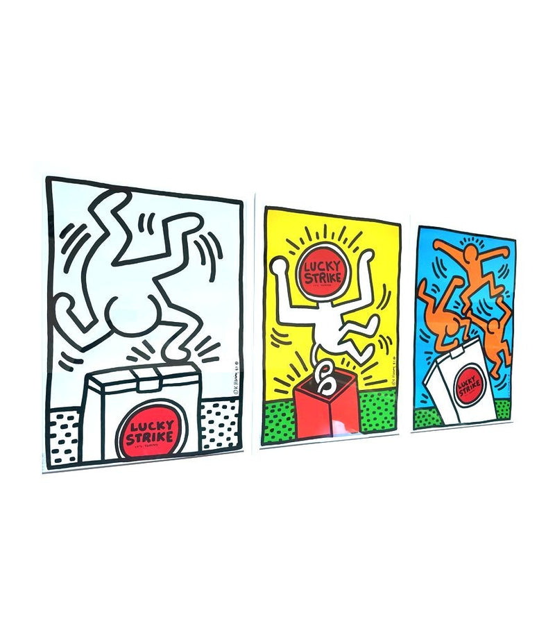 Framed Keith Haring Lucky Strike screen prints 1987 - Vintage Art