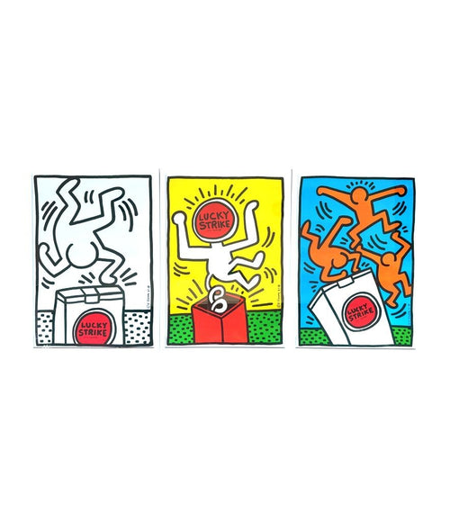 Framed Keith Haring Lucky Strike screen prints 1987 - Vintage Art
