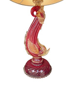 A wonderful pair of 1940s red Murano dolphin lamps by Barovier & Toso
