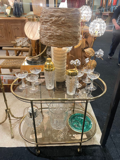 Mid Century French Oval Brass and Smoked Glass Bar Trolley by Rue Royale - Mid Century Furniture - Ed Butcher Antiques Shop London