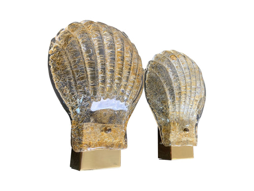 A pair of lovely orignal Italian 1960s Barovier & Toso Murano glass shell wall sconces with brass fittings