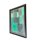 An Italian 1950s abstract oil painting framed in black and gold wooden frame.