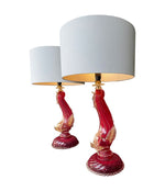 A wonderful pair of 1940s red Murano dolphin lamps by Barovier & Toso