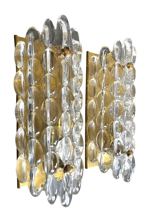 A pair of 1960s Orrefors glass wall sconces by Carl Fagerlund for Lyfa
