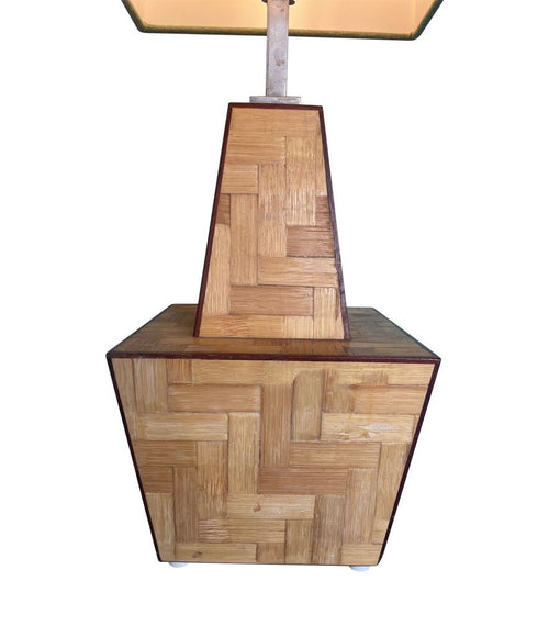 Mid century table lamp made of rattan marquetry - Mid Century Lighting - 1970s table lamps