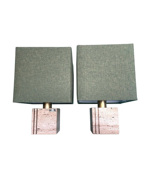 Pair of Mid Century table lamos with travertine bases by Cerri Nestore - Mid Century Lighting - 1970's table lamps