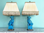 Mid Century Lamps - Turquoise ceramic foo dog lamps - Mid Century Lighting - Ed Butcher Antiques Shop London 