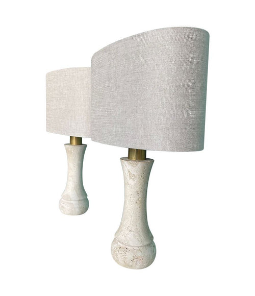 Pair of Mid Century tabl elamps with travertine basses by Fratelli Mannelli - Mid Century Lighting - 1970s table lamps