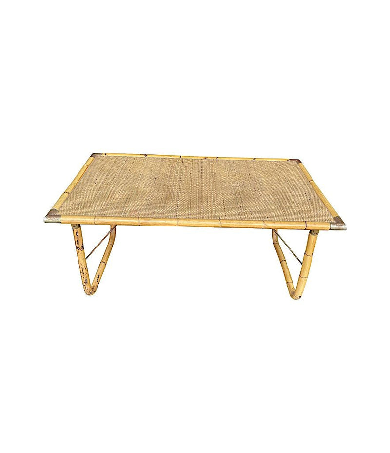 Mid Century Bamboo Coffee Table by Dal Vera, folding coffee table with brass corners