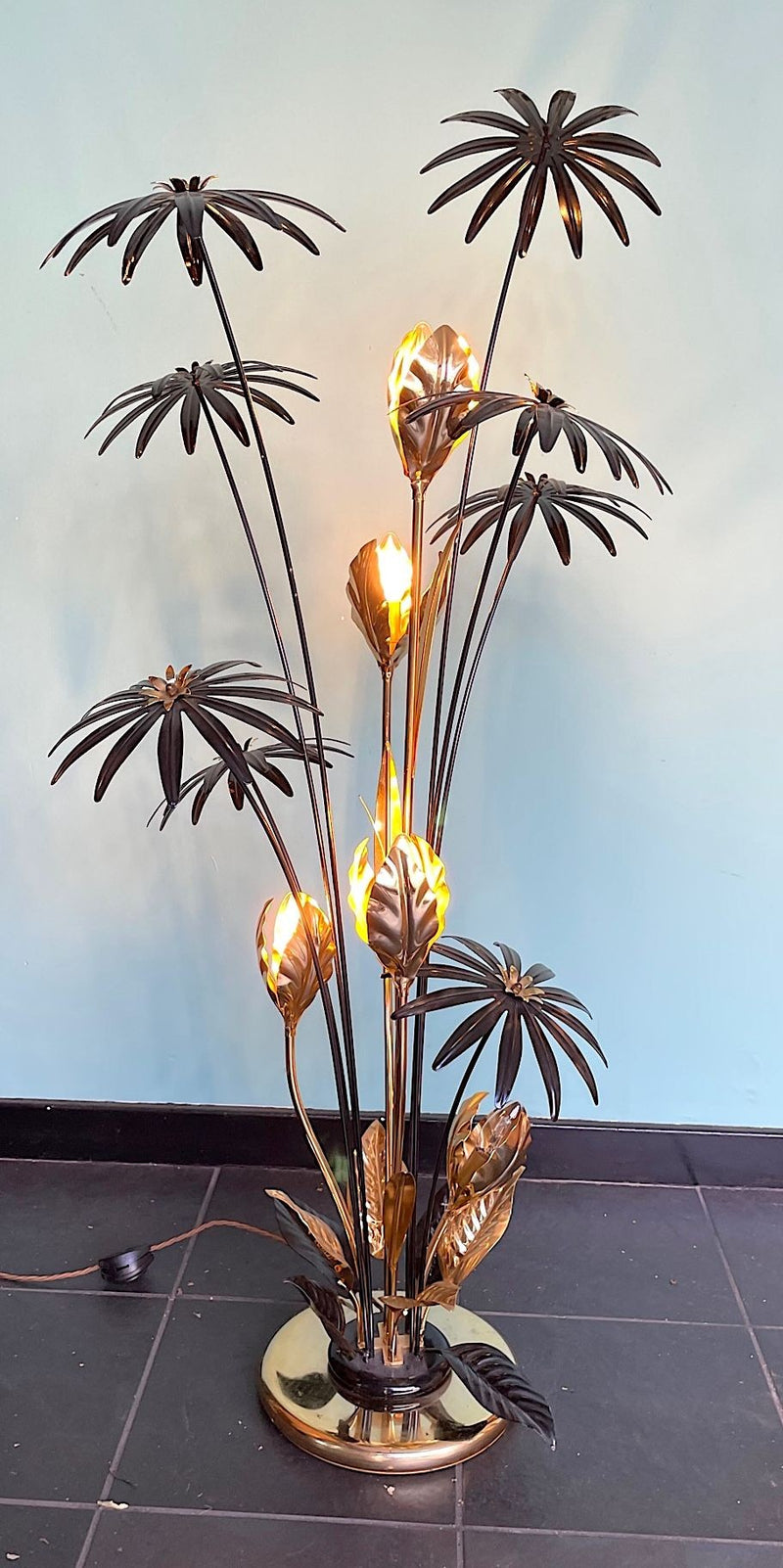 Mid Century Floor Lamp - French enamel flower floor lamp - Hans Kögl - Mid Century Lighting - Ed Butcher Antiques Shop London  