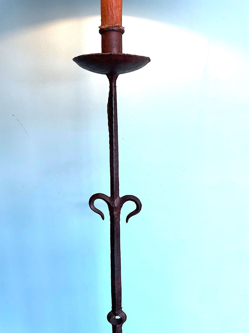 Mid century floor lamp Spanish wrought iron with bespoke linen shade - Mid Century Lighting